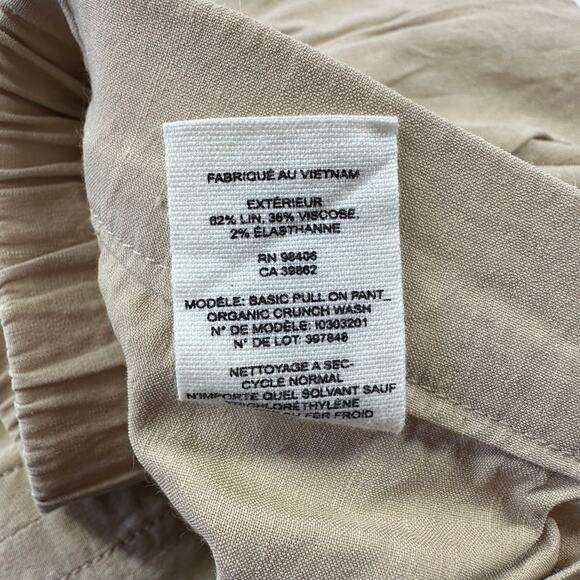 Theory Basic Pull On Pants Womens 12 Khaki Organic Crunch Wash Linen Crop Ankle - Picture 6 of 12